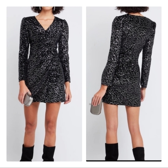 New Anthropologie Black sequins Ollie Mini Dress - Picture 1 of 12